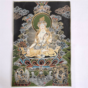 アンティークコレクション、約90ｃｍ*60cm　大判　チベットタンカ刺繍　61