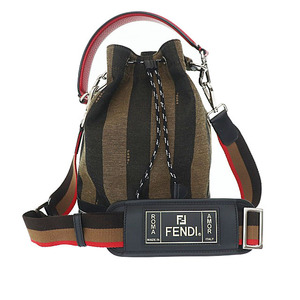 フェンディ FENDI MON TRESOR モントレゾール ペカン柄 ドローストリング 巾着 2WAY ショルダー ハンド バッグ 7VA450 A6K2 F164P 茶 黒 ☆