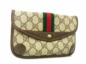 1円 GUCCI グッチ オールドグッチ ヴィンテージ シェリーライン GG柄 PVC×レザー ポーチ マルチケース 小物入れ ブラウン系 AX8744