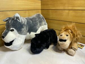 新品！　シャクレルプラネット　3体セット　ぽってりお手玉2 ライオン　Mサイズ　ぬいぐるみ 6 ブラック　ブタ　オオカミ　BIGぬいぐるみ