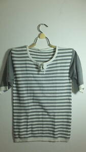 ★Ladies short sleeve top★レディースストライプトップス　バスト79-87 身長152-160Ｃｍ　USED IN JAPAN しましま　ボーダー