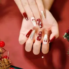 【限定】ネイルチップ つけ爪 クリスマス サンタクロース デザイン　赤　ゴールド