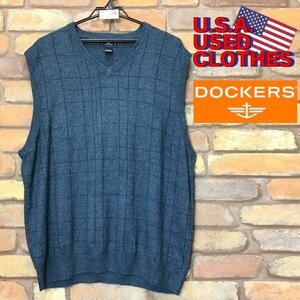 ME7-756★大きいサイズ★軽量!!着心地抜群★状態良好【DOCKERS ドッカーズ】チェック柄 Vネック アクリルベスト【メンズ XL】青 韓国 Y2K