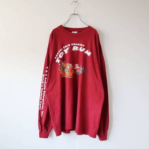 C24 Hanes TOY RUN 2002 Long-sleeve T-shirt 00s ヘインズ BEEFY-T プリント 長袖 Tシャツ ロンT 赤系 袖リブ XL