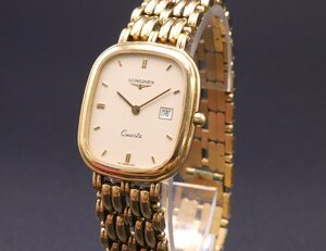 【ト長】LONGINES ロンジン 160 6982 デイト ゴールドカラー メンズ 腕時計 電池交換 稼働品 2針 純正ベルト IR000IOB85