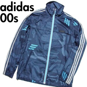 00s ヴィンテージ adidas アディダス 総柄 トラックジャケット ナイロン ジャケット M ネイビー 755756 AGC005