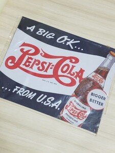 即決未使用! ペプシコーラ PEPSI ブリキ看板 30.2㎝×38㎝ / YW938