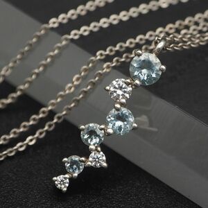 T273４℃ ヨンドシー STERLING SILVER刻印 ペンダント ネックレス アクアマリン デザイン シルバー 3月誕生石