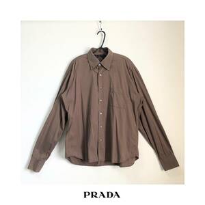 PRADA プラダ 襟シャツ ボタンダウンシャツ ドレスシャツ Yシャツ ブラウン メンズ USED 古着 L