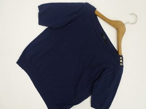 美品 アズールバイマウジー AZUL by moussy 五分袖 ボートネック 洗えるニットカットソー S ネイビー 【メール便可】