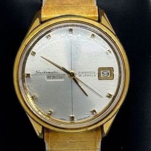 【K-2105】SEIKO matic セイコー マティック 6206-8010 デイデイト26石 自動巻き イルカマーク 白系文字盤 メンズ 腕時計 稼動品 難あり