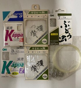 オーナー 渓流 カッパー1 ( バラ茶 5号) カッパー2( 茶 3号 半スレ)/ ぶどう虫 ケン付 7号/ がまかつ鈎 渓流 7.5号 9号/ ハエナワ 6種 a111