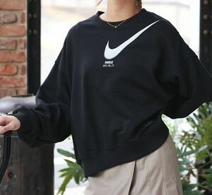 2XL 新品 ナイキ ウィメンズ NIKE スウェット トレーナー オーバーサイズ スウッシュ 黒 ドロップ シティ ユーティリティ フレンチテリー