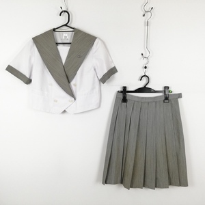 1円 セーラー服 スカート 上下2点セット 夏物 女子 学生服 鹿児島高校 白 制服 中古 ランクC EY0922