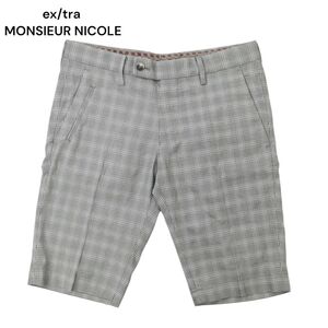 ex/tra MONSIEUR NICOLE ムッシュ ニコル 春夏 チェック柄 ハーフ ショート チノ パンツ Sz.44　メンズ グレー　C4B02759_6#P