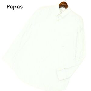 Papas パパス 通年 ストライプ★ 長袖 ボタンダウン シャツ Sz.L　メンズ 白 日本製　C4T00481_1#C