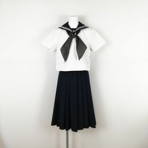 1円 セーラー服 スカート スカーフ 上下3点セット フランシスコ 夏物 白3本線 女子 学生服 白百合学園 白 制服 中古 ランクC NA1537