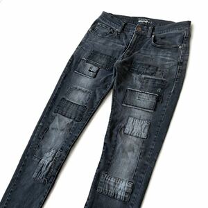 良品 glamb グラム Unplugged Rib Denim パッチワーク アンプラグド 裾リブ デニム パンツ 2 黒 ブラック USED加工 スキニー ジーンズ