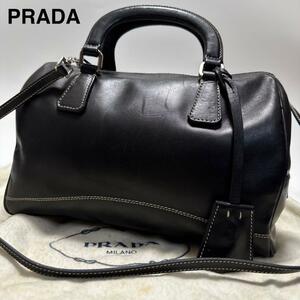 a54【極美品】1円〜　保存袋付　プラダ　PRADA　レザー　ブラック　黒　カデナ　南京錠　鍵　2wayミニボストン　ショルダー　ハンド