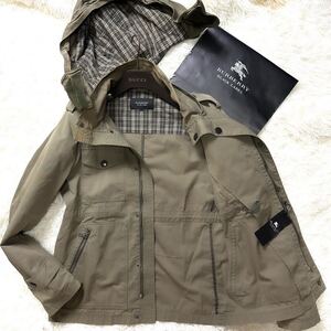 極美品BURBERRY BLACKLABELミリタリージャケット 銀メタルボタン XL.LL～L 2wayフード付 ノバチェック柄ブラレ バーバリーブラックレーベル