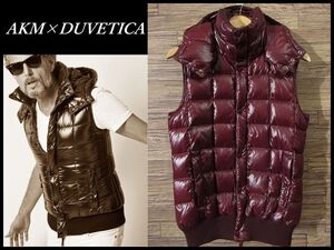 ◆ 名作 希少カラー 定価84,240 AKM × DUVETICA デュベティカ AD002 スクエア キルティング フーデッド ダウン ベスト フード ボルドー L