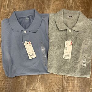 新品 未使用 タグ付き UNIQLO ユニクロ 半袖 ドライカノコ ポロシャツ XL ブルー グレー 2枚 セット まとめて LL 現在出品物同梱可 メンズ