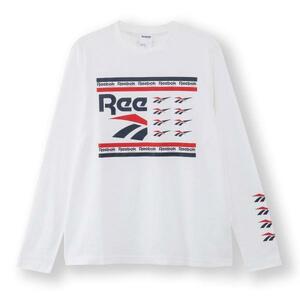 Reebok リーボック Tシャツ 長袖 白 ロゴアレンジ 前後袖プリント Oサイズ・身幅約58cm※未試着品/未使用品/商品タグ付き/2018年品/非対称