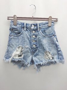 ◇ ⊂ MOUSSY マウジー ダメージ加工 ボタンフライ デニム ショートパンツ サイズ0 ブルー系 レディース P