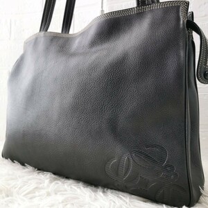 1円〜極美品　LOEWE ロエベ レザー アナグラムロゴ トートバッグ ビジネスバッグ ブラック メンズ　A4可 本革 型押し 肩掛け