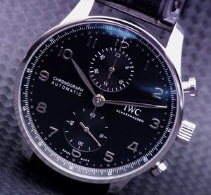 IWC ビンテージカスタム品 IW371609 ポルトギーゼ・クロノグラフ自動巻 ブラックダイヤル＆ブラックベルト 歩度GOOD！！