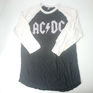 L アメリカンアパレル american apparel Tシャツ ラグランスリーブ ACDC 七分袖 ホワイト×ブラック リユース ultramto ts1095