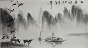 ☆ 中国国画 ☆ 収蔵品　承徳 作 水墨風景 肉筆本物 紙サイズ約２４ｃｍx44ｃｍ 保管品　②