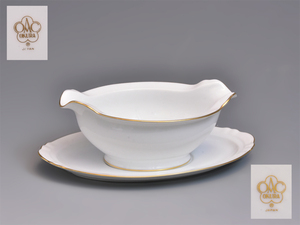大倉陶園 白磁 金彩 ゴールドライン（リムシェープ） グレイビー 陶磁器 洋食器 西洋美術　　z2811k