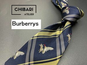 【超美品】Burberrys　バーバリー　ロゴ＆チェック柄　ネクタイ　3本以上送料無料　ネイビー　0703119