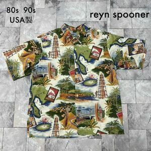 80s 90s USA製 reyn spooner レインスプナー アロハシャツ 半袖シャツ ダイヤモンドヘッドタグ ヴィンテージ 総柄 ハワイ製 玉SS1938