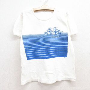 古着 半袖 ビンテージ Tシャツ キッズ ボーイズ 子供服 80s 船 ポルトガル 染み込みプリント クルーネック 白 ホワイト リン