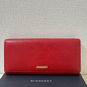 【値下げ】【新品】BURBERRY バーバリー　長財布　レッド　赤　レザー　ノバチェック