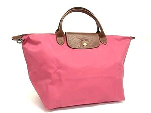 1円 ■極美品■ LONGCHAMP ロンシャン ルプリアージュ ナイロン×レザー 折り畳み式 ハンドバッグ トート ピンク系×ブラウン系 FJ3174