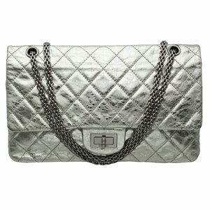 ★D2336 良好 シャネル 2.55 マトラッセ ダブルフラップ レザー チェーン ショルダーバッグ シルバー CHANEL レディース★