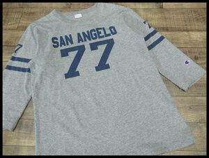 送無 G② ヘインズブランズジャパン Champion チャンピオン SAN ANGELO 77 ナンバリング 染み込みプリント ラグラン 七分袖 Tシャツ グレー