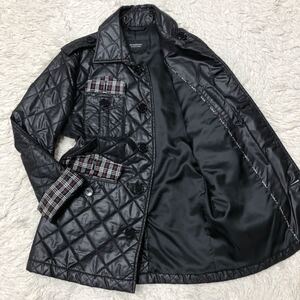 希少L!バーバリーブラックレーベル【圧倒的高級感】BURBERRY BLACK LABEL キルティングジャケット 黒 ノバチェック裏地 中綿 ハーフコート 