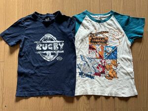 キッズ Tシャツ ユニクロ ポケモン ラグビーロゴ 130 2枚セット 紺色 半袖Tシャツ トップス 