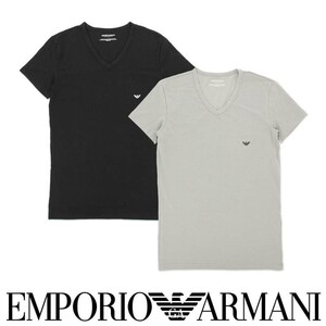 EMPORIO ARMANI エンポリオアルマーニ STRETCH COTTON ストレッチコットン Vネック 半袖 Tシャツメンズ 2枚組 54007172 ブラックグレー M