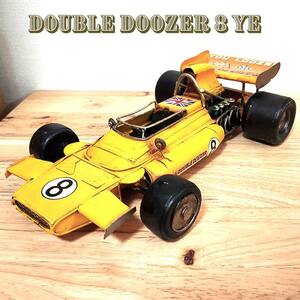 ヴィンテージカー 置物 スポーツカー アンティーク イエロー 車 DOUBLE DOOZER 8 レーシングカー ブリキ レトロ かっこいい