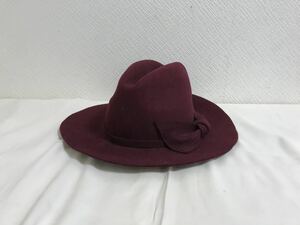 美品本物カシラCA4LAリボンウール中折れハット帽子レディーススーツビジネス日本製赤ワインレッド
