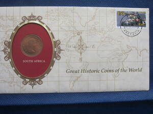 1960年古銭　英国領南アフリカ　ハーフ（1/2）ペニー青銅貨　図柄：エリザベス2世像と貿易帆船　サイズ：径25.0ｍｍ