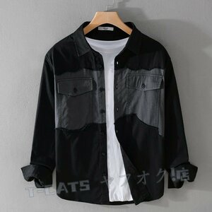 ☆新品 長袖シャツ シャツジャケット シャツ ?メンズ コットン 春秋服 ウエスタン カジュアルシャツ トップス 黒 L