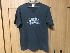 Ｍサイズ USA製 HAWAII ハワイ ハイビスカス 刺 Tシャツ 花柄 黒 ブラック アメリカ製 