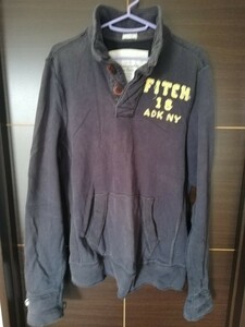 SALE！★中古美品★激シブ アバクロンビー＆フィッチ A&F スウェット 立襟 ハイネック Lサイズ ネイビー ダメージ加工