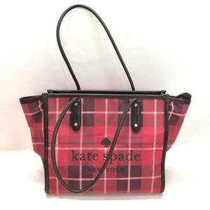 □kate spade トートバッグ ピンク系×チェック柄 ケイトスペード レディース WKR00604 キャンバス 複数落札同梱OK B231101-303